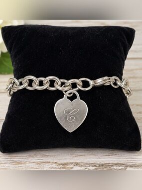 Tiffany & Co. Sterling Silver 925 Heart Tag Charm Link Bracelet 8.5”